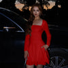 Square Neck Ruffle Hem Mini Dress