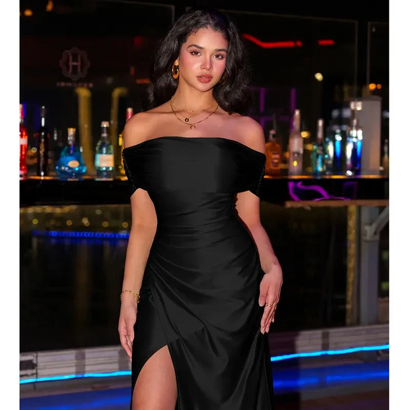 Off Shoulder High Split Maxi Dress