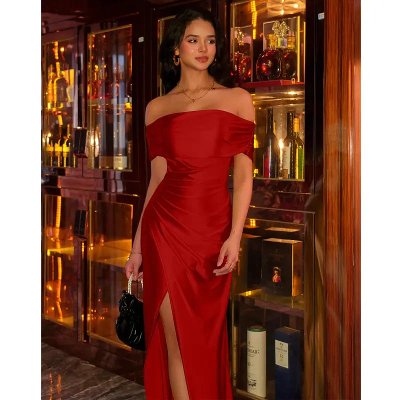 Off Shoulder High Split Maxi Dress