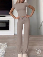 Cozy Crop Tee Drawstring Loungewear Set