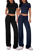 Cozy Crop Tee Drawstring Loungewear Set