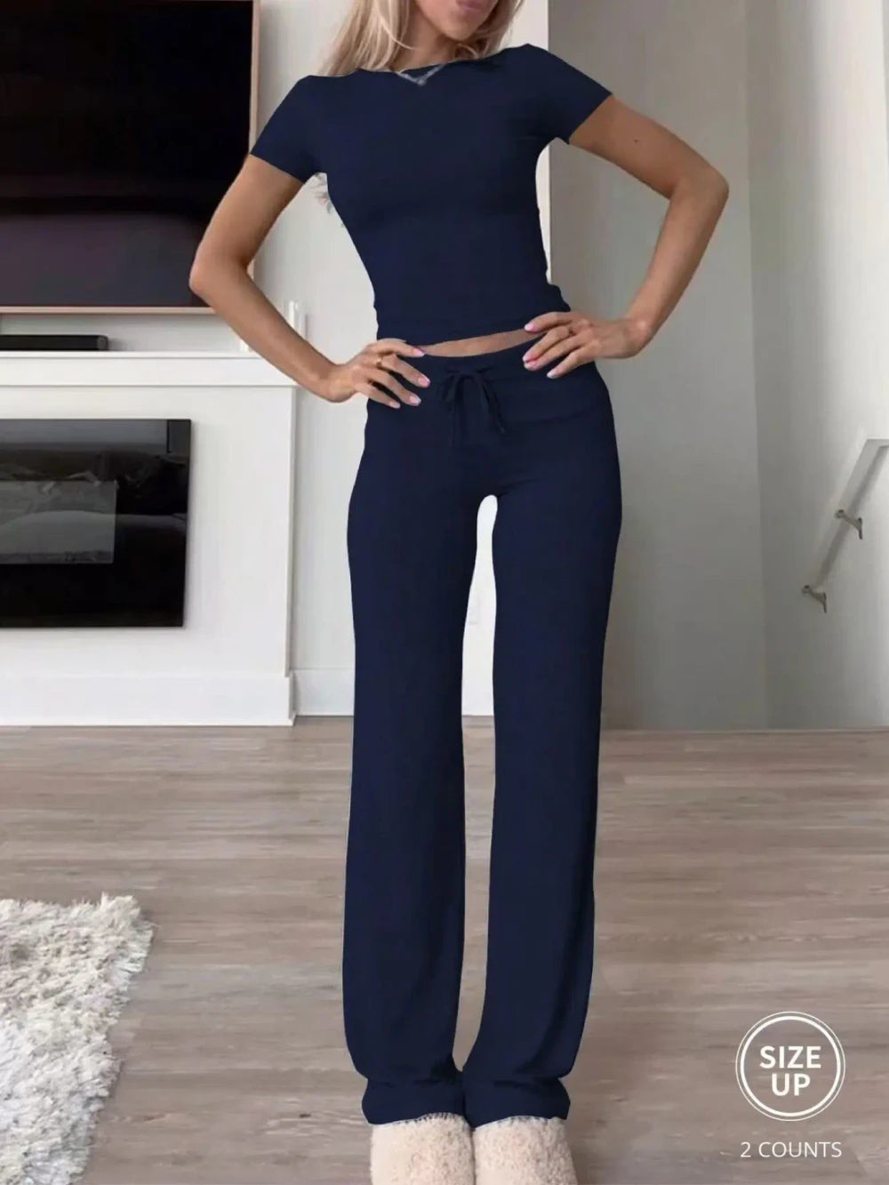 Cozy Crop Tee Drawstring Loungewear Set