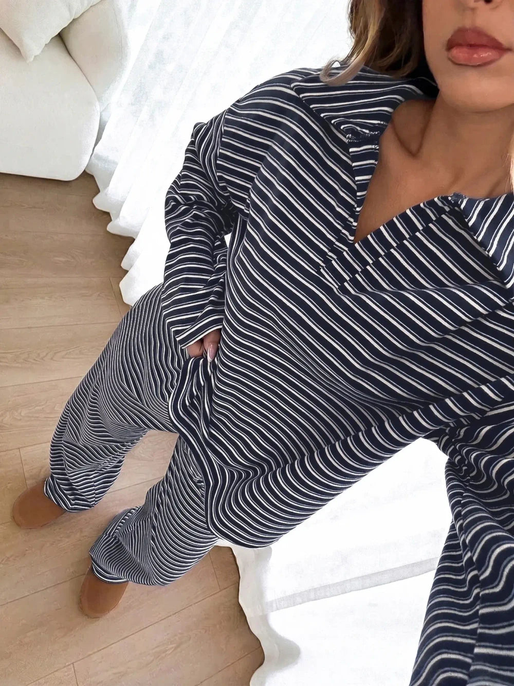 Striped Two Piece Loungewear Set