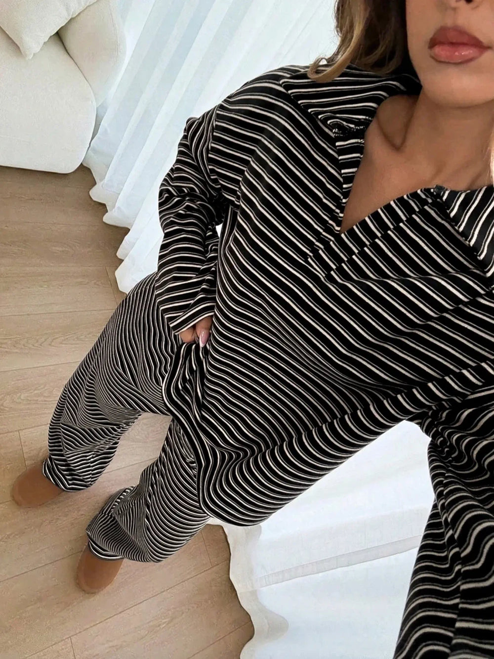 Striped Two Piece Loungewear Set