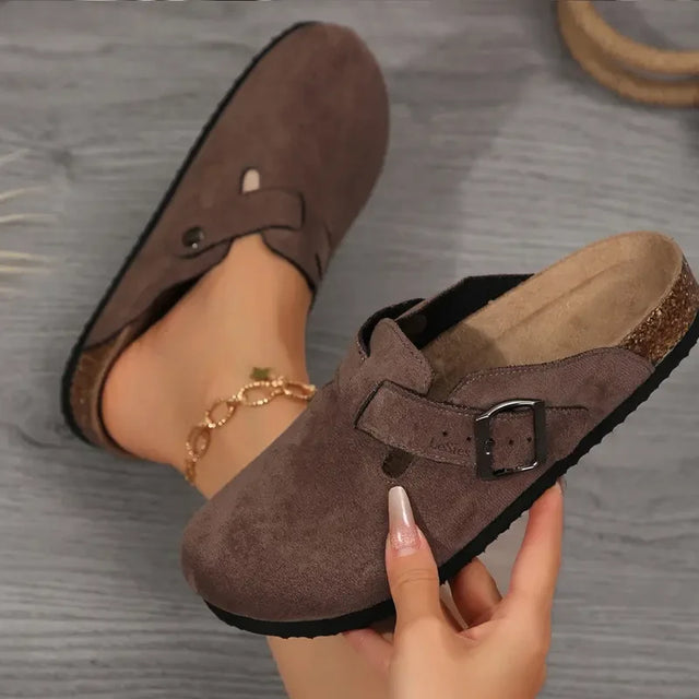 Suede Cork Footbed Slippers