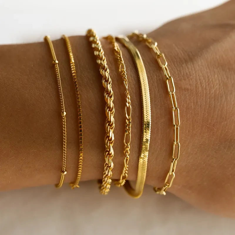 Gold Plated Dainty Chain Bracelet Pack