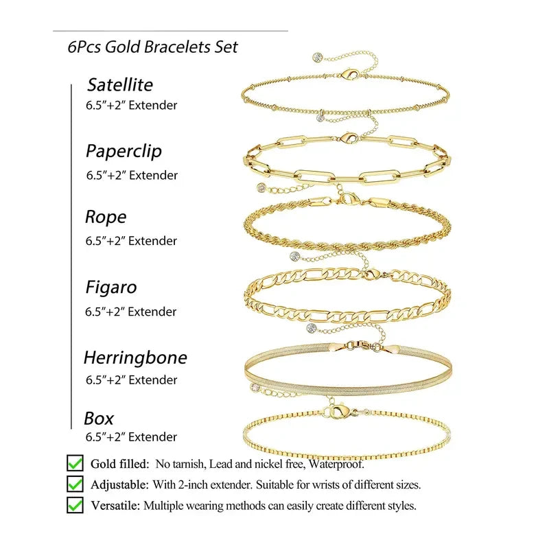 Gold Plated Dainty Chain Bracelet Pack