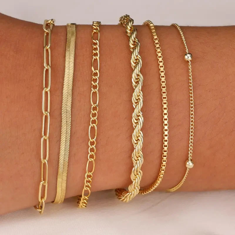 Gold Plated Dainty Chain Bracelet Pack