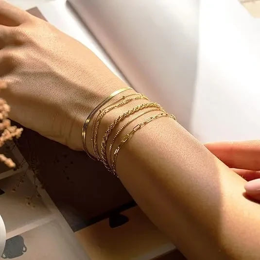 Gold Plated Dainty Chain Bracelet Pack