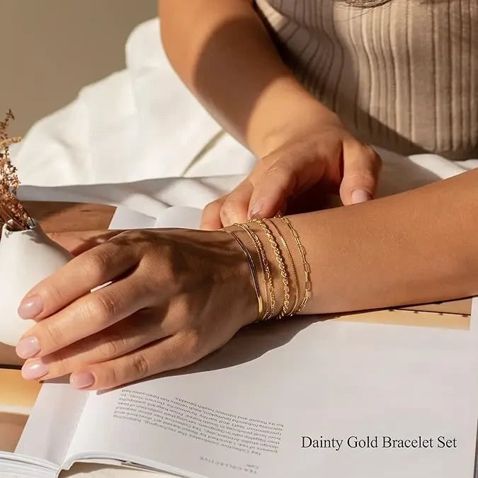 Gold Plated Dainty Chain Bracelet Pack