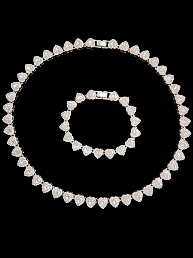 Heart Chain Necklace Bracelet Set
