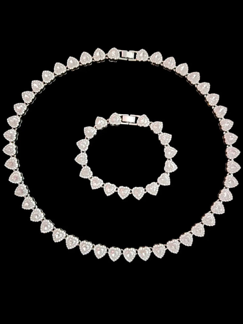 Heart Chain Necklace Bracelet Set