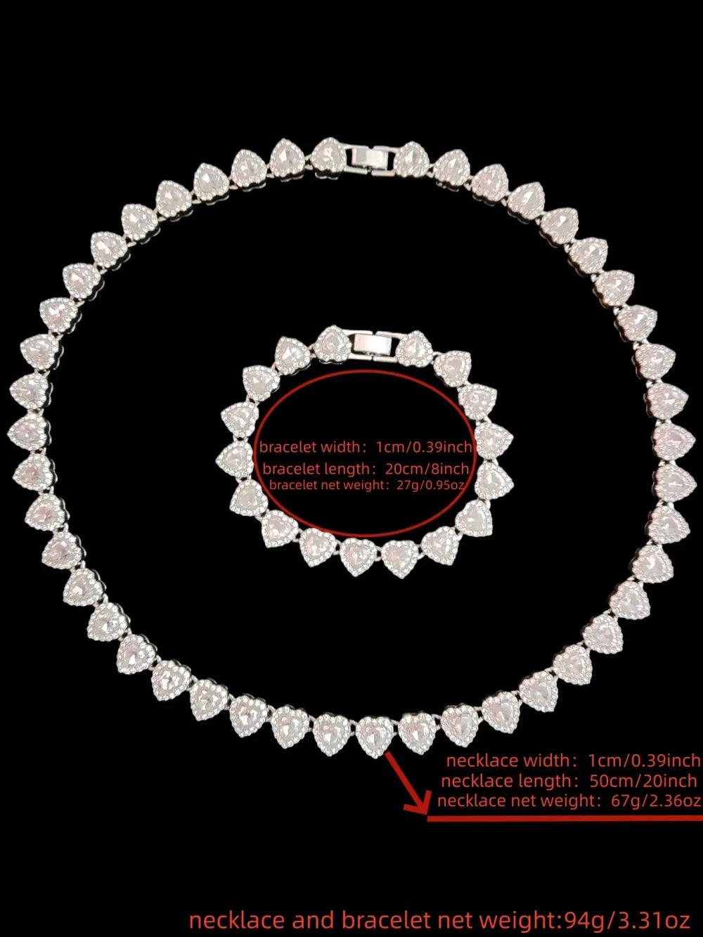 Heart Chain Necklace Bracelet Set