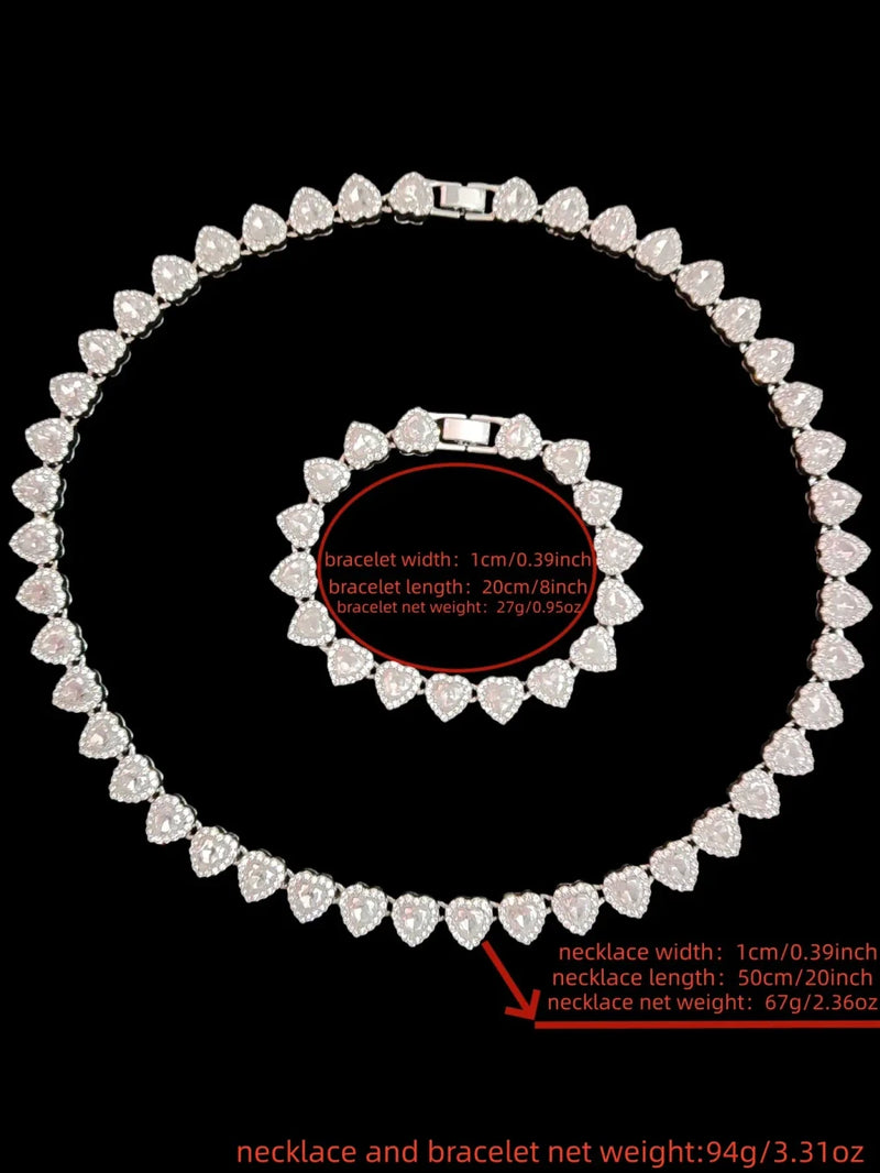 Heart Chain Necklace Bracelet Set