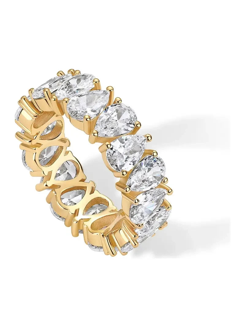 Gold Cubic Zirconia Pear Eternity Ring