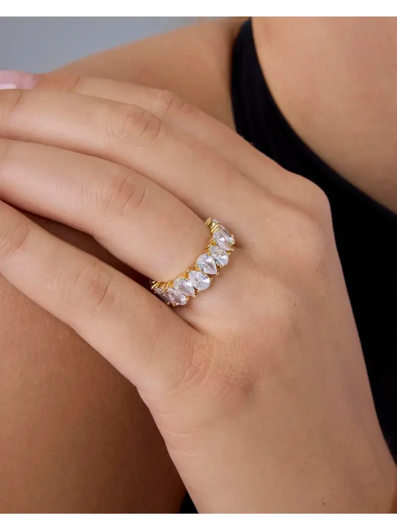Gold Cubic Zirconia Pear Eternity Ring